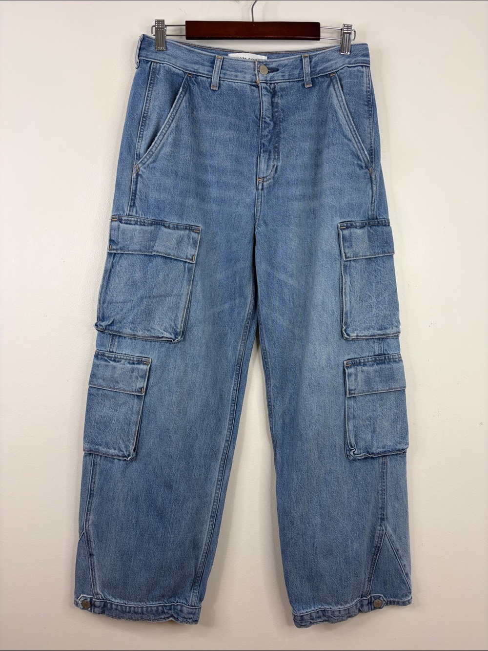 Denim Forum Jeans Women 29 x 28 The 90s Millie Hi Rise Cargo Light Blue Wide Leg